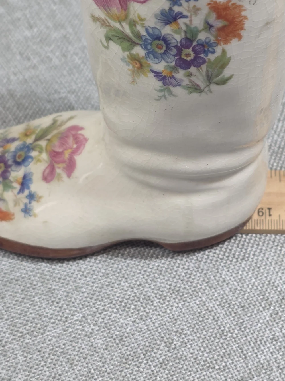 Vintage Ceramic Boot Vase Floral Crackle Glaze Cottagecore Decor